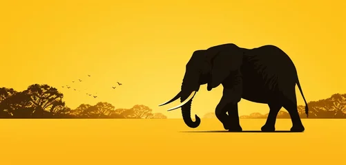 Outdoor kussens African elephant silhouette on solid yellow background with copy space. © Shamsher