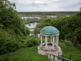 ancient architecture surrounded with green trees and snov river in sedniv, chernihiv