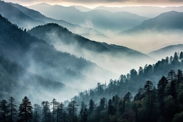 Obraz premium Smoke Color: Moody Atmospheric Smoky Mountain Landscape Design