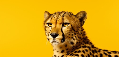 Cheetah on a solid yellow background with copy space.