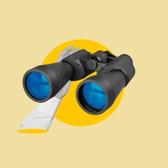 Hands holding binoculars, Discovery and Adventure