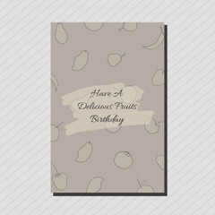 Happy birthday modern stylish card with fruits food icon doodle pattern design.