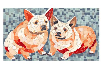 Tricolor Corgis: Vintage Mosaic Abstract Illustration in a Captivating Structure