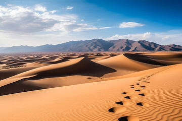 human footprints in the desert. Neural network AI generated art
