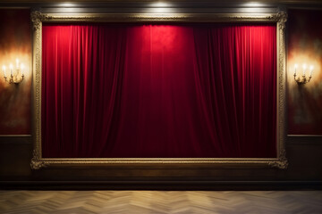 Empty classic frame hang on the wall with spotlights in mediterranean classic gallery interior