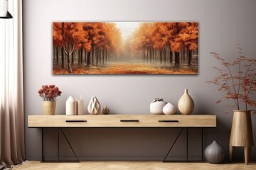 Warm Colors: Cozy Autumn Forest Landscape Painting - A Nostalgic and Comforting Design