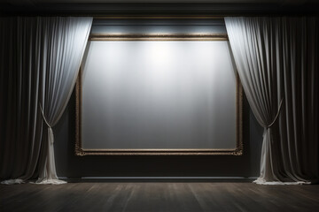 Empty classic frame hang on the wall with spotlights in mediterranean classic gallery interior