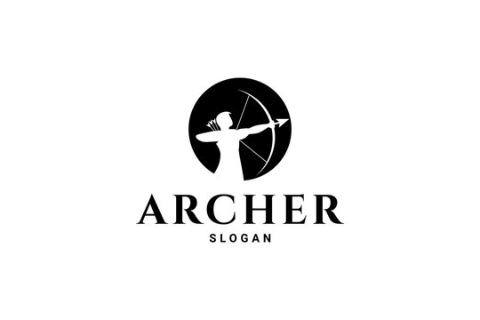Archer Logo Design Vector Template With Flat Style.
