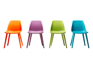 Colorful plastic chairs in vibrant tones over isolated transparent background