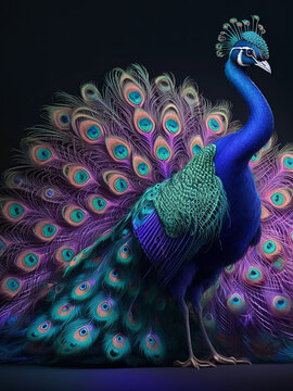 A photo of beautiful Peacock in neon color Generative AI