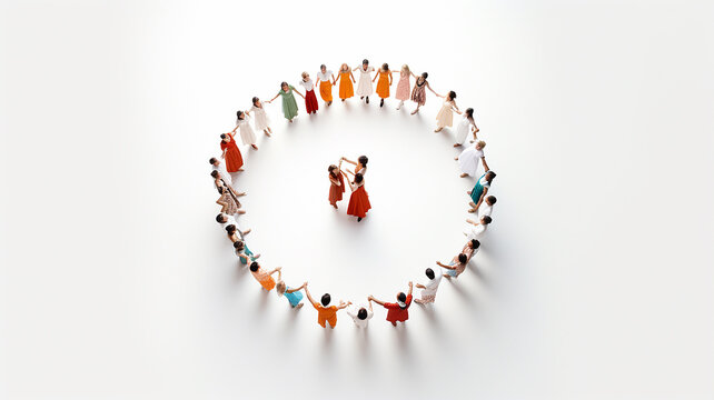 round dance symbol, national dance top view isolated on a white background, illustration silhouettes and figures of people holding hands in a round dance, cultural national tradition