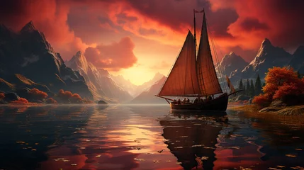 Rolgordijnen 3d realistic sailboat © avivmuzi