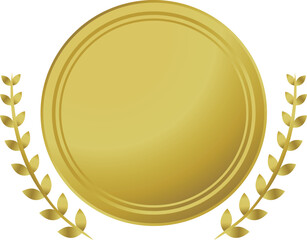 金色の月桂樹と丸型メダルのエンブレム