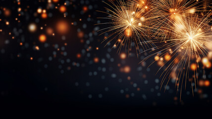 Obraz premium Golden fireworks isolated layer on black background, night festive view abstract
