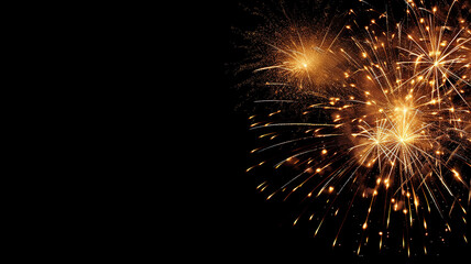 Fototapeta premium Golden fireworks isolated layer on black background, night festive view abstract