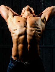 Male model body, nude torso. Naked man, seductive gay. Muscular shirtless man, attractive guy....