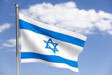 Israel flag over cloudy sky. Patriotic concept