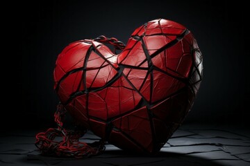 Broken heart with cracks. Background with selective focus and copy space