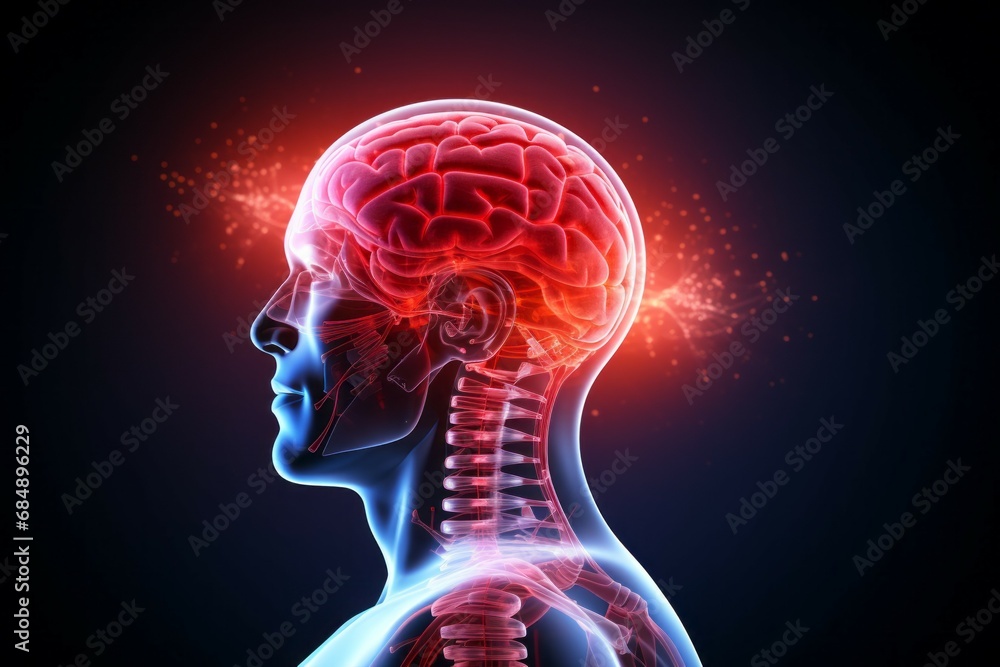 Aufkleber hologram of the head brain. background with selective focus and copy space
