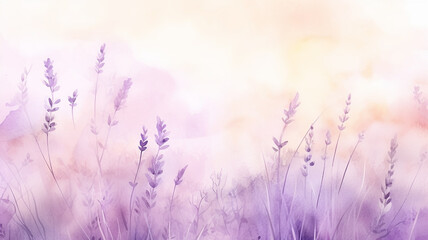 watercolor lavender background with a copy space, delicate soft pastel shade illustration greeting blank - obrazy, fototapety, plakaty
