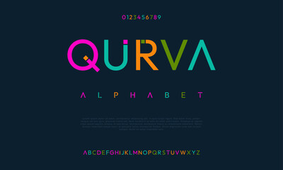 Qurva creative modern urban alphabet font. Digital abstract moslem, futuristic, fashion, sport, minimal technology typography. Simple numeric vector illustration