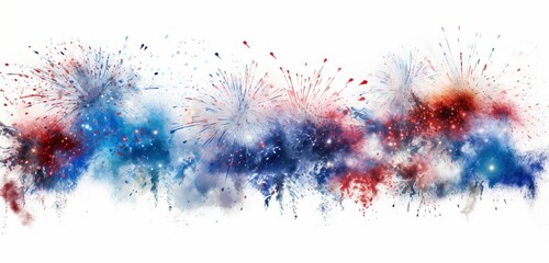 A cascade of sparkling fireworks falling against a stark white background.