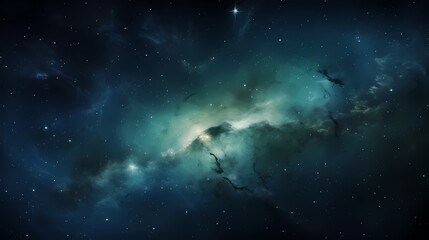 Naklejka na ściany i meble Milky Way Galaxy blue green background, abstract art background