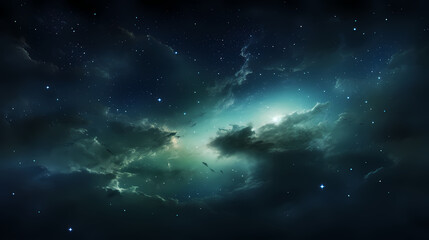 Fototapeta na wymiar Milky Way Galaxy blue green background, abstract art background