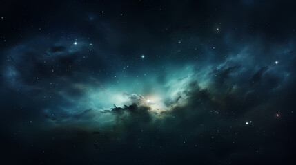 Naklejka na ściany i meble Milky Way Galaxy blue green background, abstract art background
