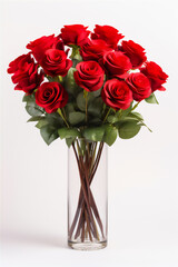 Fototapeta premium flower in glass vase in close up isolated on white background, soft light.