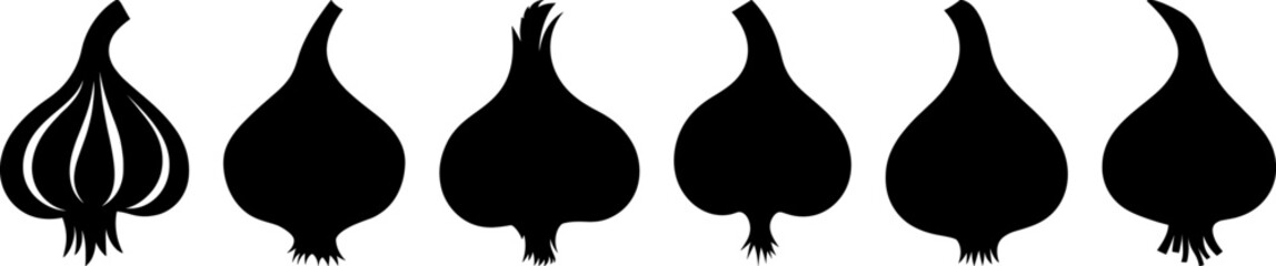 onion garlic black silhouette logo isolated - obrazy, fototapety, plakaty