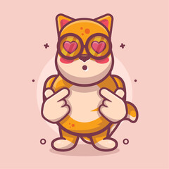 kawaii shiba inu dog animal character mascot with love sign hand gesture isolated cartoon