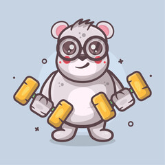 funny polar bear animal character mascot doing bodybuilding using dumbbell isolated cartoon 