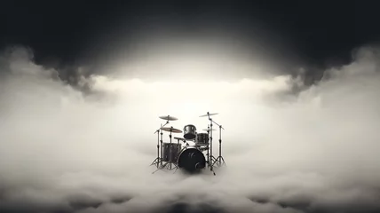 Fotobehang drum kit in stage smoke on a white background, generated invented background music, sound cloud © kichigin19