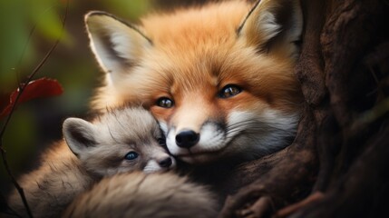 red foxes hugs,give each other love