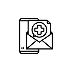 Medical mail outline icon. Vector illustration. The isolated icon suits the web, infographics, interfaces, and apps.