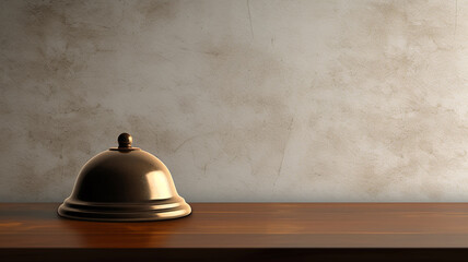 a bell for calling staff on a table in a hotel on a solid background with a copy space - obrazy, fototapety, plakaty