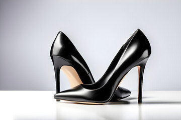 Stylish black stilettos: The world of women's leather high heels isolated against a white background generative ai
 - obrazy, fototapety, plakaty