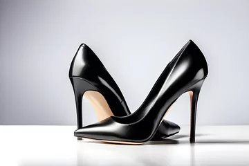 Foto op Plexiglas Stylish black stilettos: The world of women's leather high heels isolated against a white background generative ai  © 랑이 자