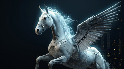 Obraz na płótnie Canvas Fantasy White Mystic Pegasus Mystical Divine Stallion Generative AI