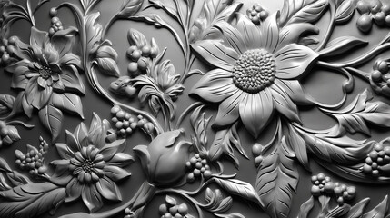 Floral Embossed Silver 3d Flower Generative AI