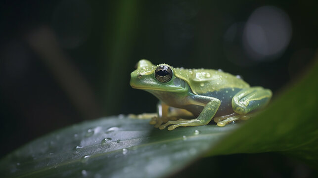 Glass Frog resting transparent leaf lush Generative AI