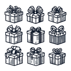 Gift boxes with bows and ribbons, vector illustration.