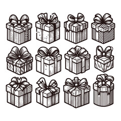 Gift boxes with bows and ribbons, vector illustration.