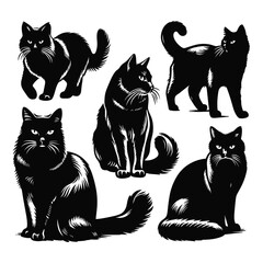 Set of cat silhouettes isolated on a white background, Vector illustration.