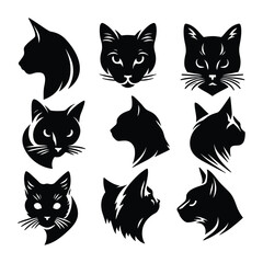 Set of cat head silhouettes isolated on a white background, Vector illustration.