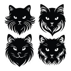 Set of cat head silhouettes isolated on a white background, Vector illustration.