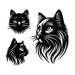 Set of cat head silhouettes isolated on a white background, Vector illustration.
