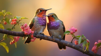 A pair of hummingbirds sipping nectar together.cute wallpaper
