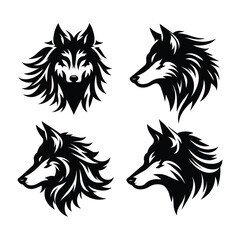 Set of wolf silhouettes isolated on a white background, Vector illustration.